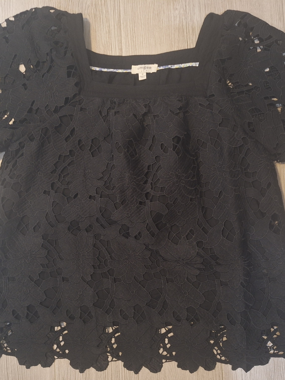 Umgee Black Floral Lace Square-Neck Top
